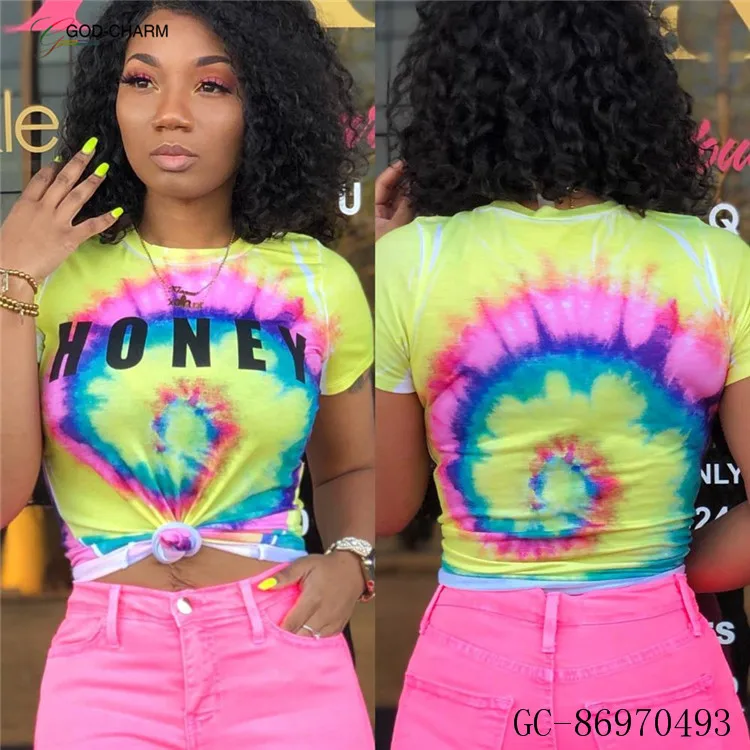 YH-86970493Wholesale casual two piece boutique women clothing neon pants and tie dye t shirts set