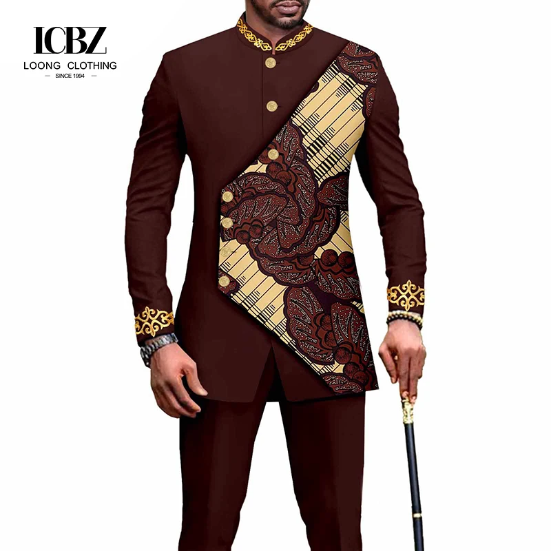 LCBZ  Long Sleeve four seasons Polyester OEM Africa Men Clothing 2 Pieces Set of Traditional African dashiki suit