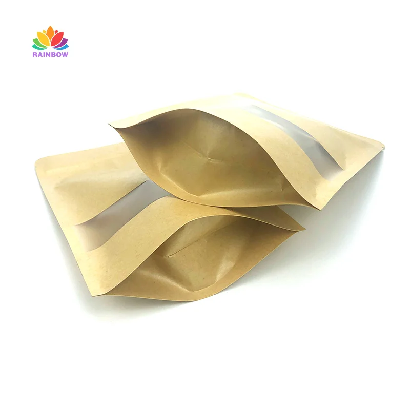 
Doypack Zipper White Brown Kraft Craft Paper stand up kraft paper ziplock bag 