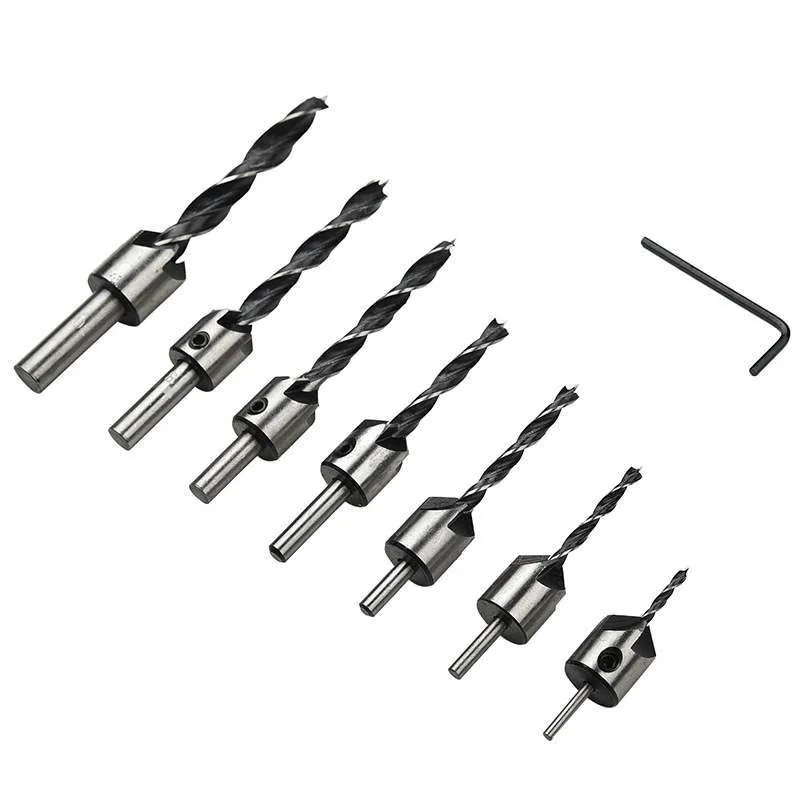 7pcs 3-Point Woodworking Countersink Drill Bits Set, Woodworking Chamfer Bits, 3mm-10mm High Carbon Steel Countersink Bit Set
