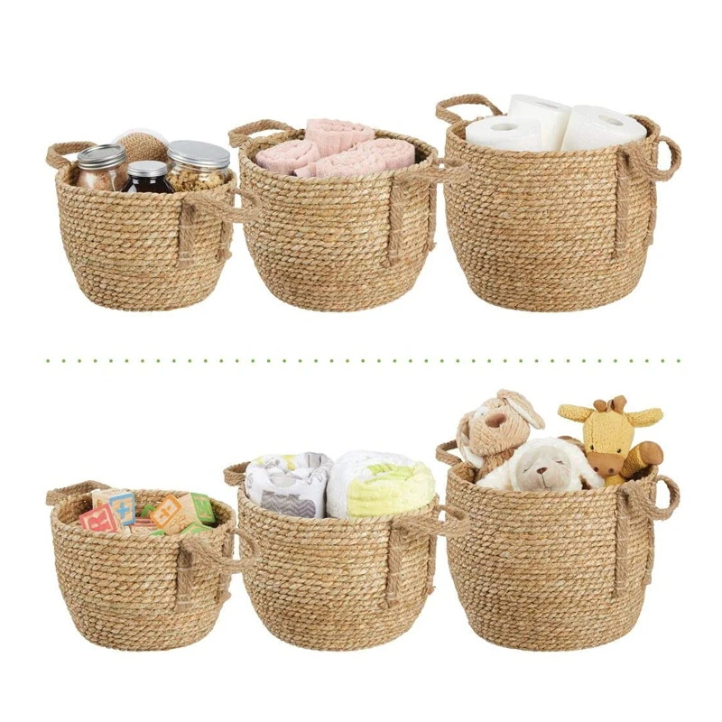 Wholesale Rattan Straw Wicker Laundry Basket Jute Rope Laundry Hamper Basket with Handle for Clothes Shoes Towels