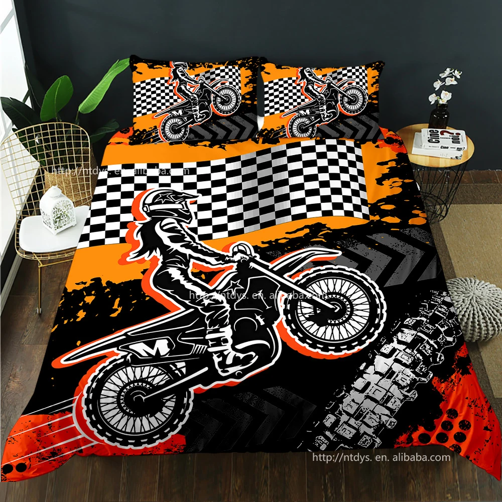 3D racing motorcycle duvet bedding 3-piece set children boy adult extreme sports quilt cover set