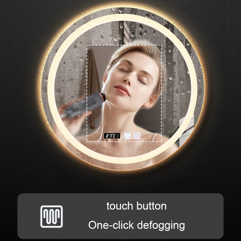 Custom Sample Hotel Villa Single Double Switch Degogger Bath Led Mirrors Round With Time Clock Display