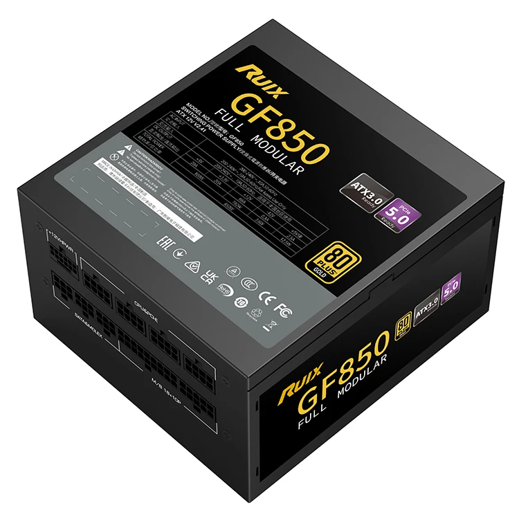 Ruix GF850 80 плюс Золотой сертифицированный 850 Вт 200-240 Vac полностью модульный ATX 3 0 Power PCIE 5 питания ПК PSU 120 мм