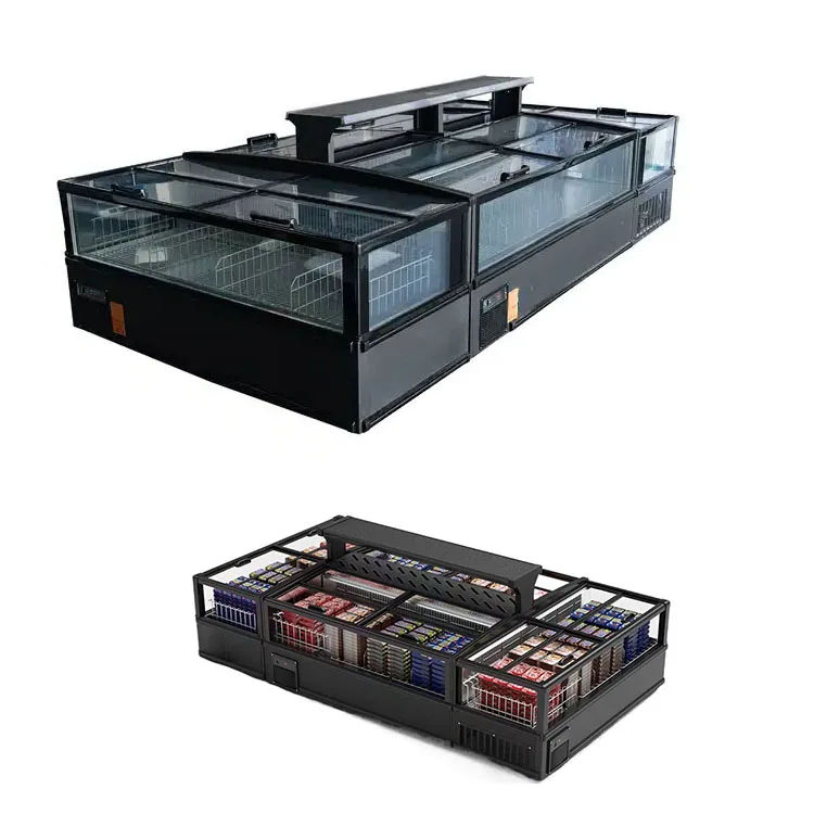 Horizontal Island Glass Door Cabinet Freezer Supermarket Combined Island Chest Island Freezer Supermarket Refrigeration