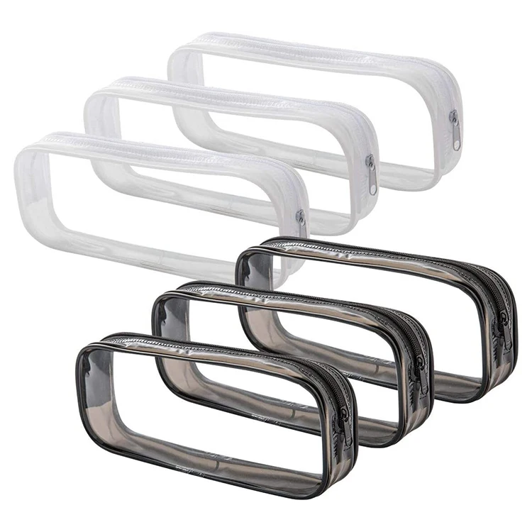 PVC Pencil Bag Zipper Pouch School Students Clear Transparent Waterproof Plastic PVC Storage Box Pen Case