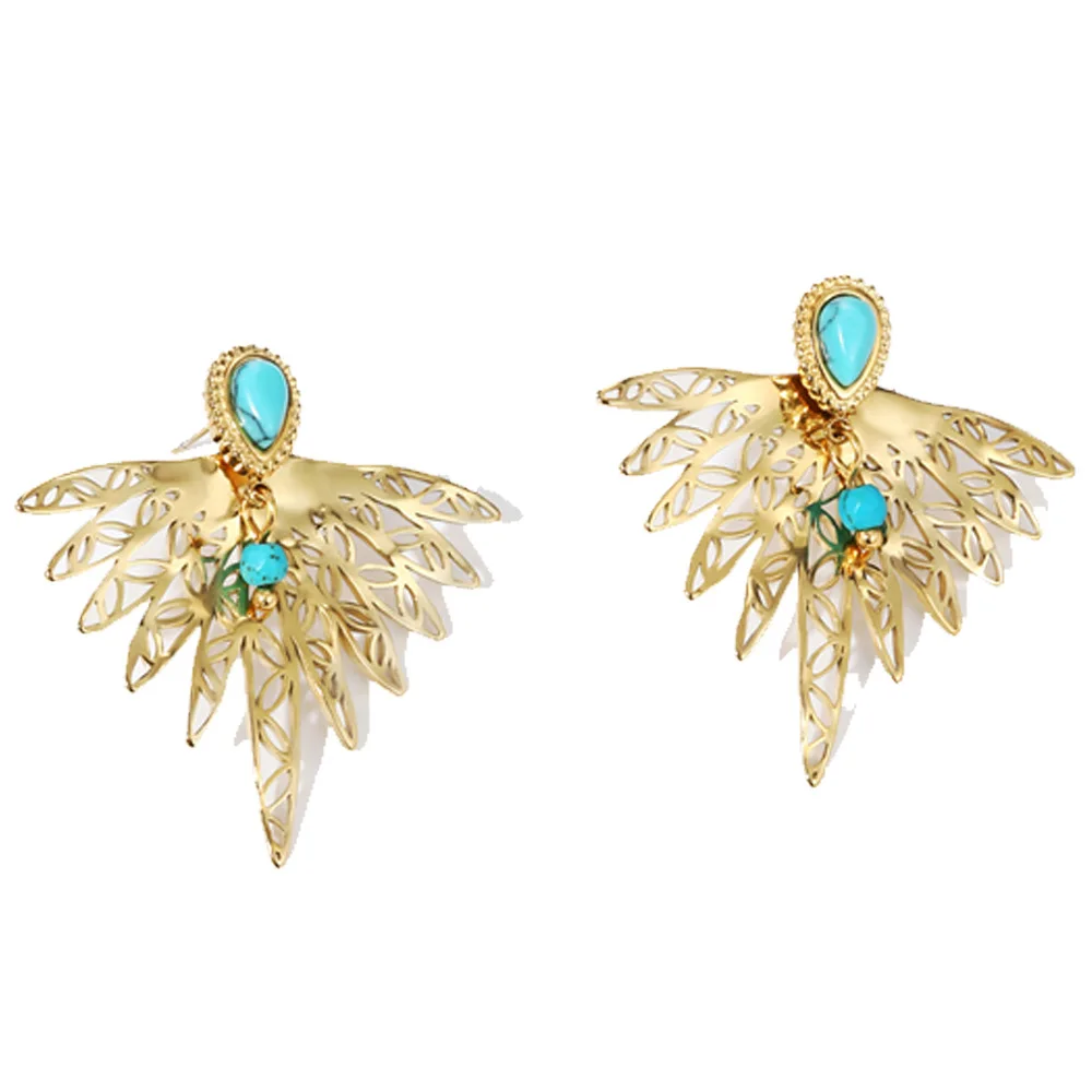 Yiwu DAICY new design Retro Fashion Natural Stone earrings stainless steel 18k gold dragonfly earrings for women stud earrings