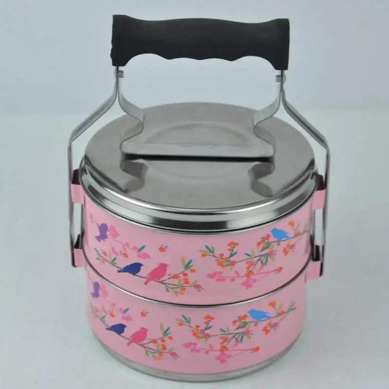 Hot sale multi layers colorful tier with flower pattern of stainless steel food carrier lunch box