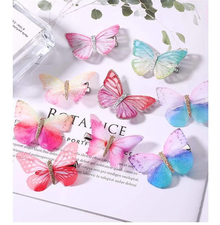 Шифоновая Золотая блестящая кожаная шпилька для волос Daihe в форме бабочки, детские шпильки для волос