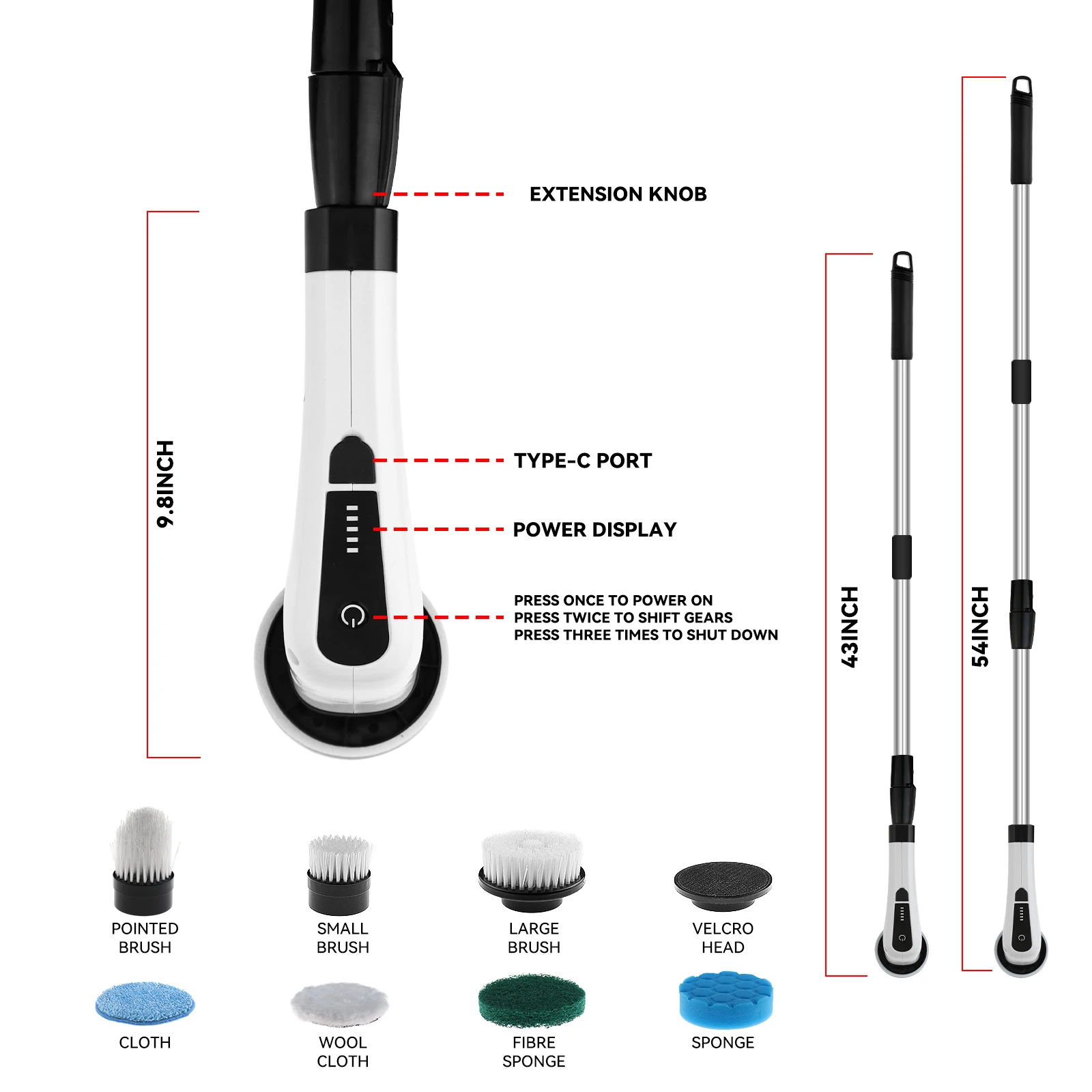 USA Warehouse Spin Scrubber Cleaning Brush with 7 Replaceable Brush Heads for Cleaning Bathroom Windows