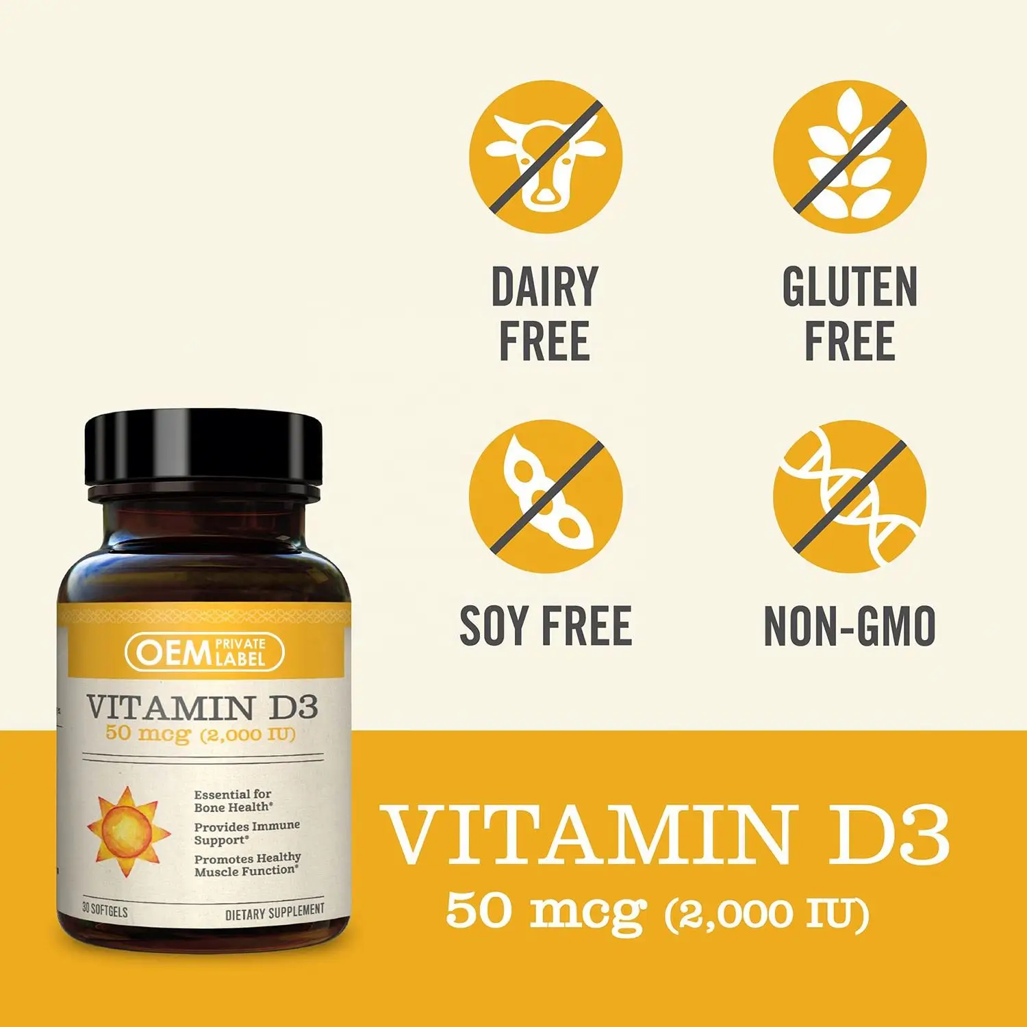 OEM 30s Vitamin D3 capsules Vegan for Healthy Muscle and Immune Support Non-GMO Gluten Free in Cold-Pressed Olive Oil vitamin D3