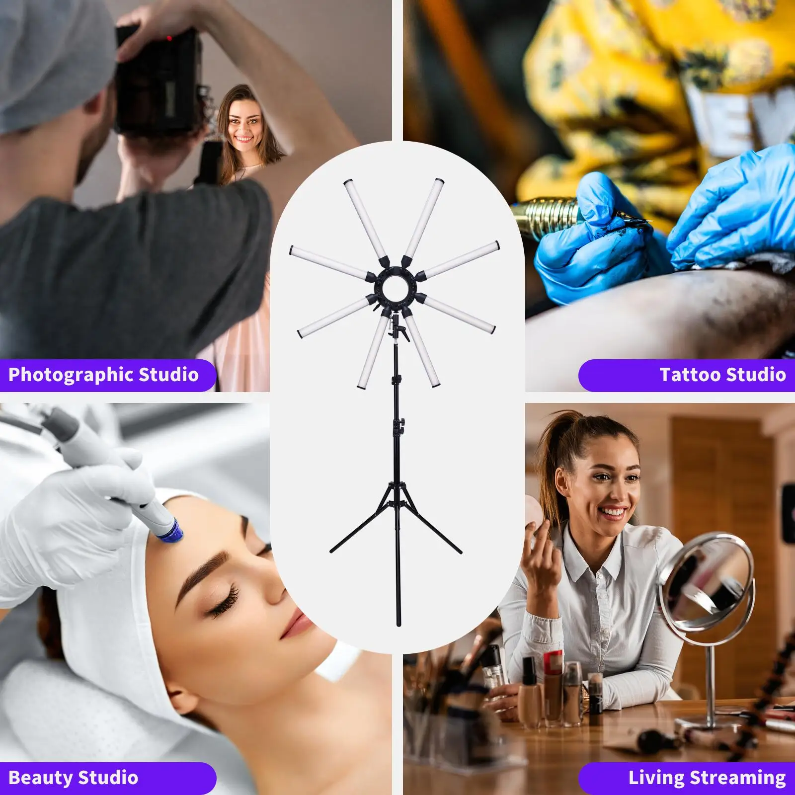 FOSOTO 150W Eight Tubes Eyes Star LED Selfie Ring Light Control By Phone APP Photographic Lighting For YouTube tiktok Video