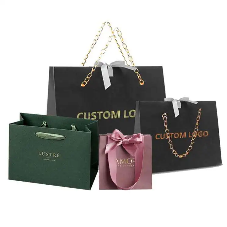 Personalized Customized Design Luxury Printing Logo Shopping Gift Cardboard Kraft Paper Handbag with Ribbon Handle for Clothing