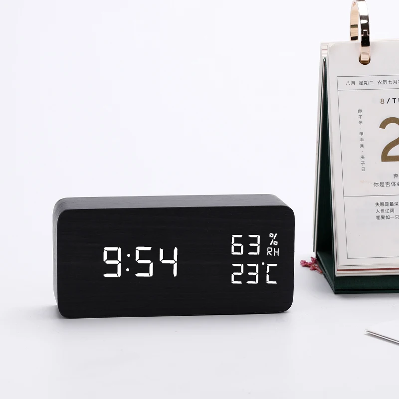Custom Corporate Gift Snooze Function Wooden Lcd Digital Clock Online Buying Multifunctional Alarm Clock Dawn