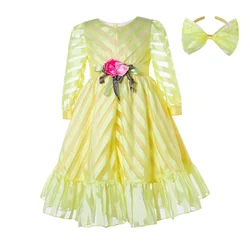 Pettigirl Wholesale Dress Children Prom Yellow Elegant Birthday Tulle Kids Girl Summer Gorgeous Clothing Set 2 3 4 5 6 8 10 12Y