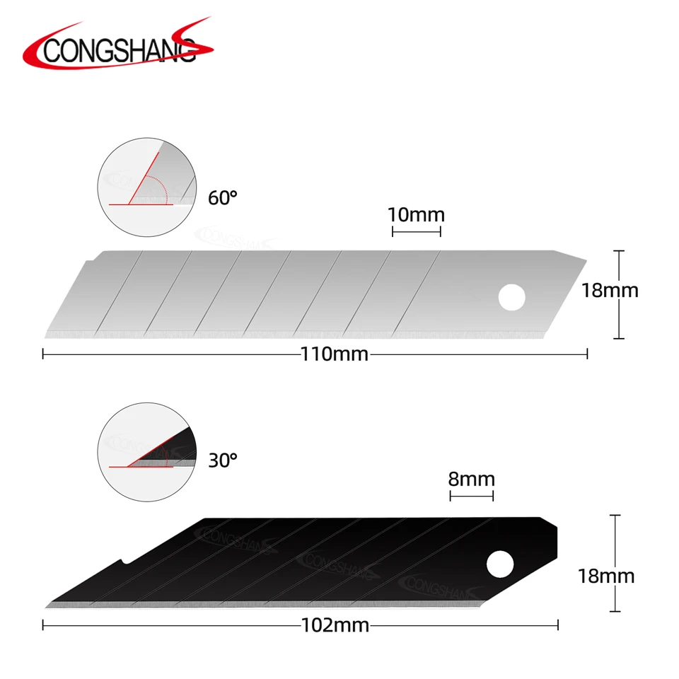 18mm Black Stainless Steel 10pcs Snap Off Utility Cutter Knife Blade for Knife Cutter