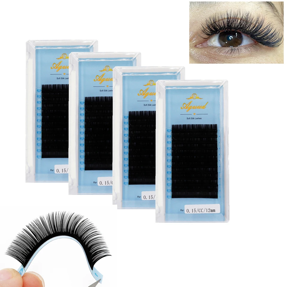 AGUUD C CC D DD Eyelash Extension Individual Premium Fake Mink Silk Lashes Extension Supplies Regular Eyelashes for Professional