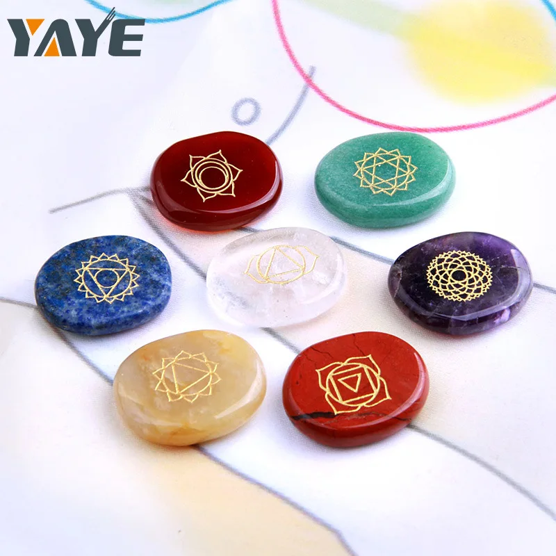 
Natural crystal semi gem aura symbol energy stone agate seven chakra crystal healing ornament 