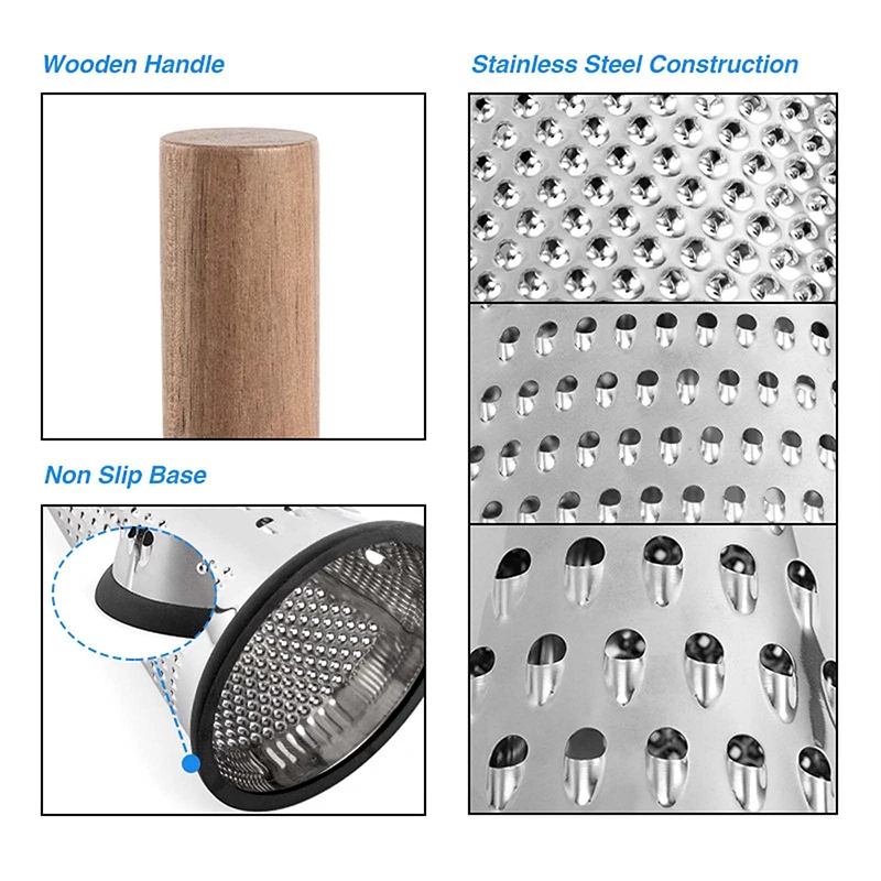 stainless steel graters for kitchen professional box grater Shredder with Wood Handle