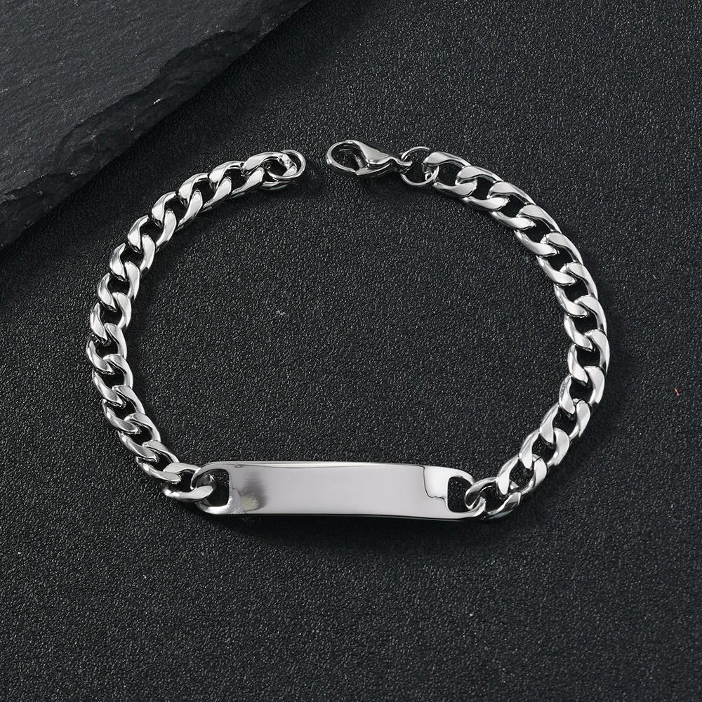 Duoying Gold Silver Customized Laser Engraved Bracelet  Stainless Steel Cuban Chain Curved Bracelet