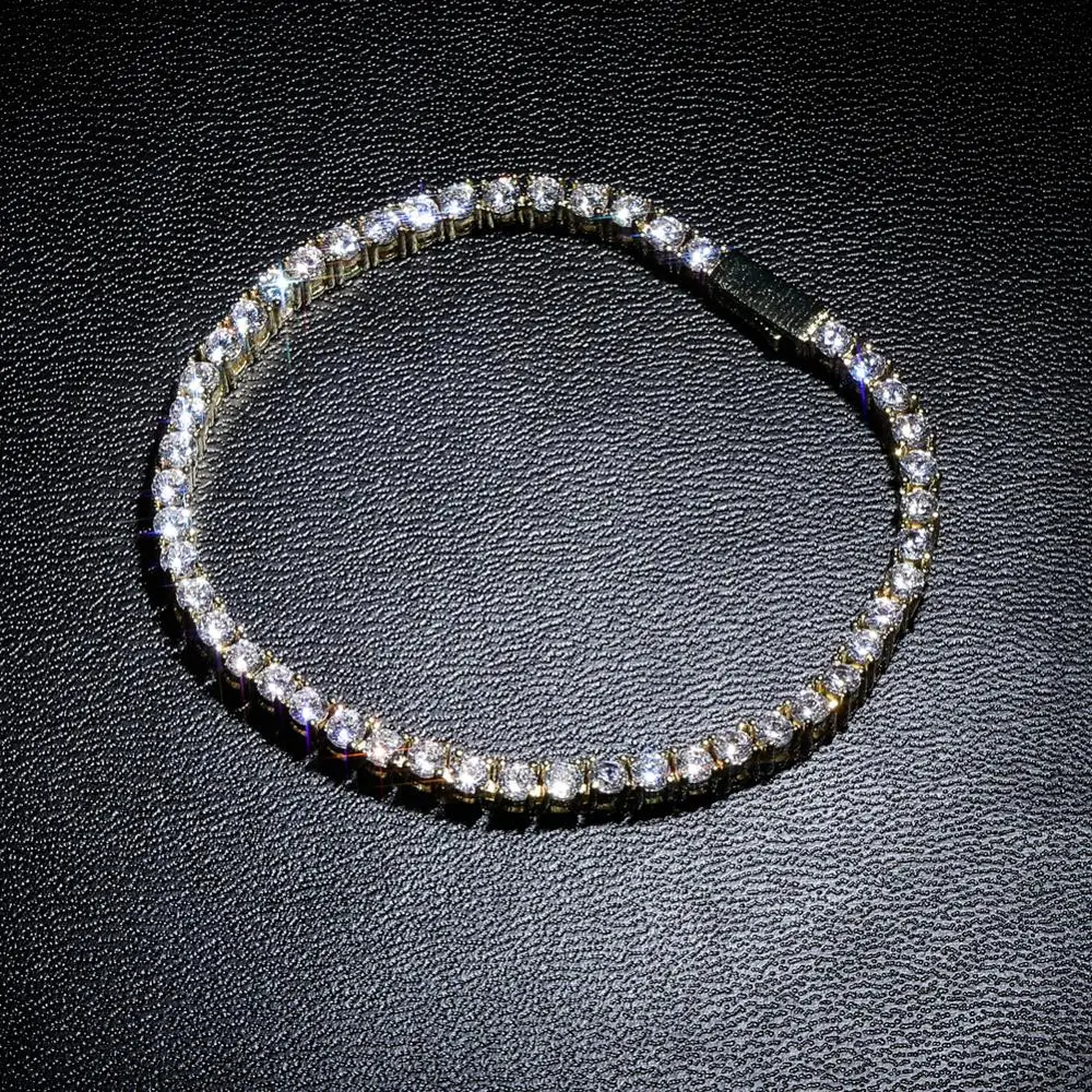 Hip Hop Luxury Iced Out Gold Plated One Row Diamond New Buckle 3/4/5/mm Tennis Bracelet for Unisex