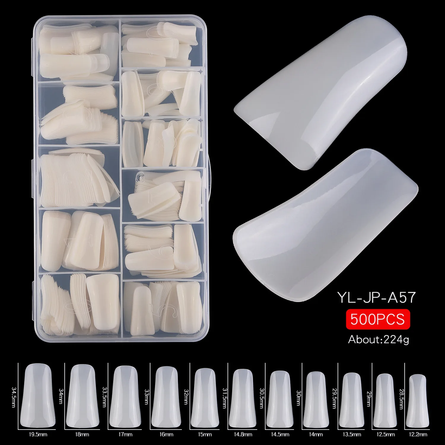 New Trend 500Pcs Flare Acrylic Capsule Press on Nails Extension Clear Natural duck nail tips full cover