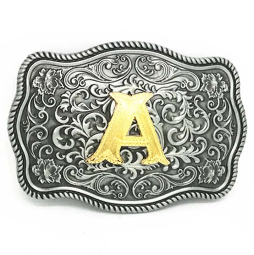 inner width 40mm letter A B C D E F G H I J K L M N O P Q R S T U V W X Y Z golden silver western style name plate belt buckle