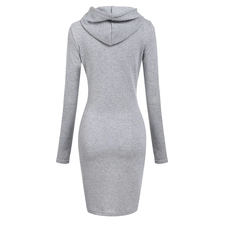 Wholesale Autumn Women Casual Long Sleeve Drawstring Hoodie Sweater Dress With Pocket