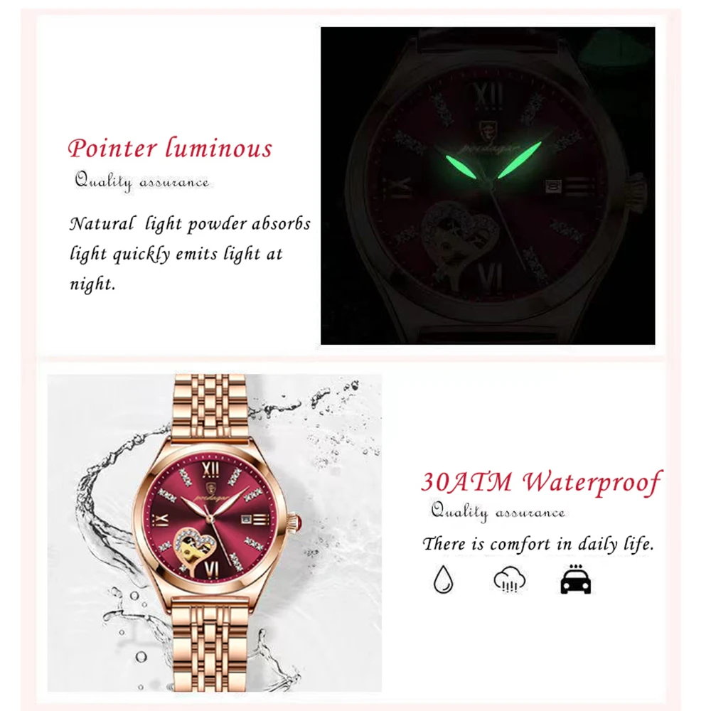 POEDAGAR Women Watches Fashion Rose Gold Stainless Steel Ladies Watch Waterproof Date Luminous Quartz Wristwatch Girlfriend Gift