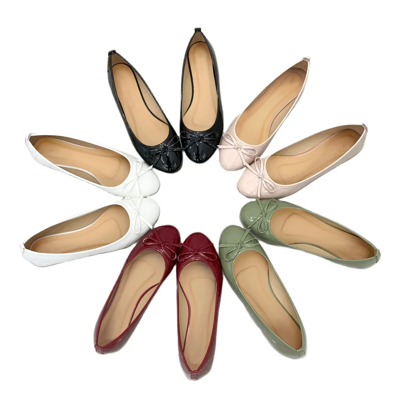 2024 Wholesale patent leather ballet soft sole casual bow flat shoes