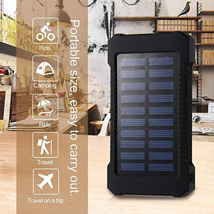 LAIMODA pawar portable power bank chargers mobile solar charger 10000mah portable power bank solar phone charger with Led light