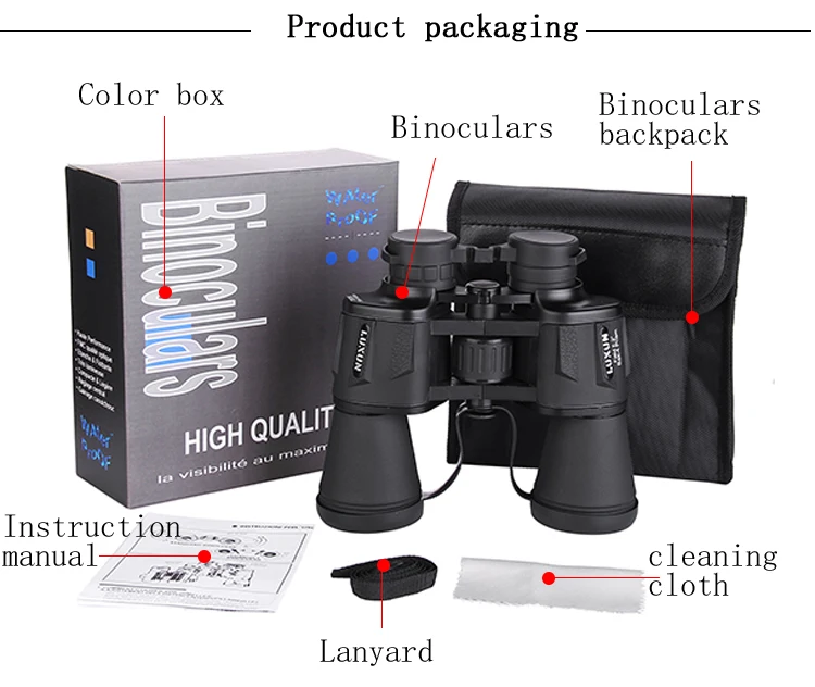 LUXUN 20x50 High Power Binoculars Compact HD Professional Waterproof Binoculars Telescope for Adults