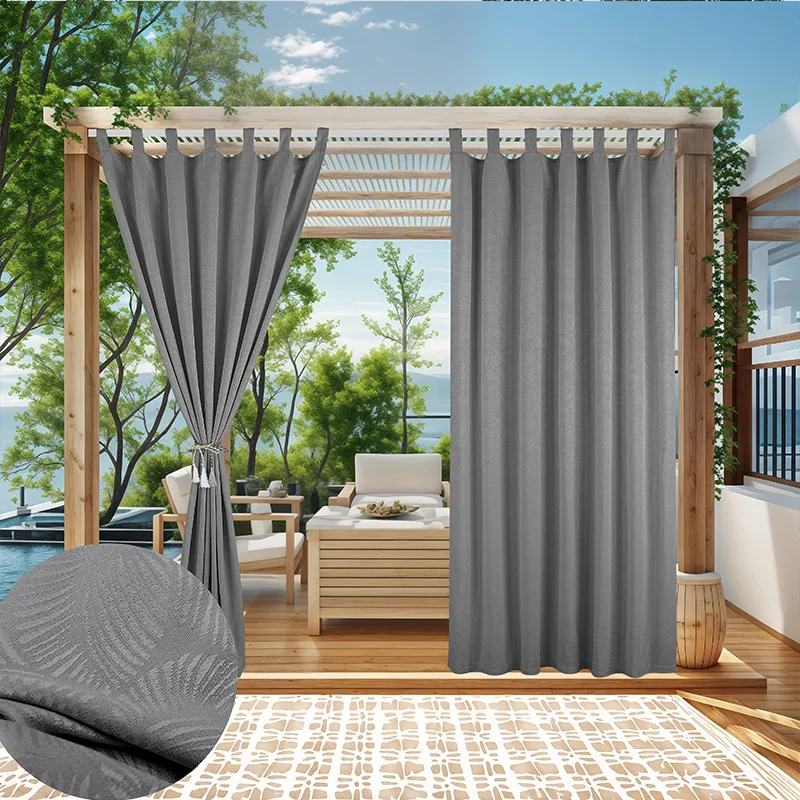 Amity Simple Design Solid Color Jacquard Waterproof Rod Pocket Curtains Polyester Cotton Outdoor Curtains For Home