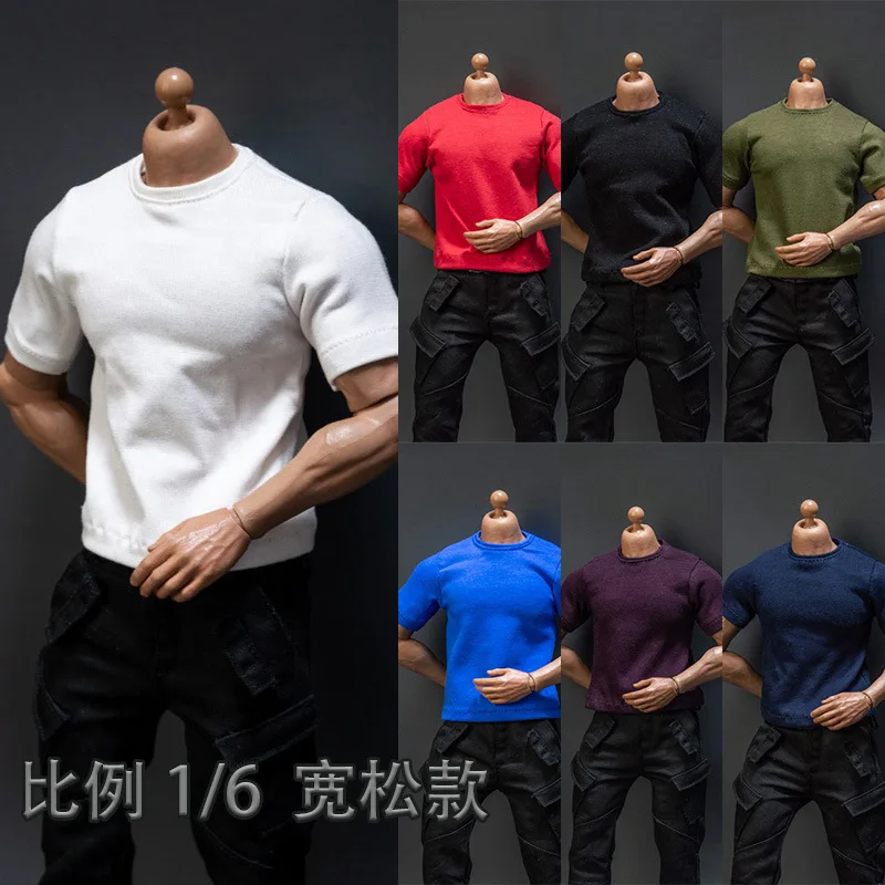 (fit size + over size)fashionable 30 cm 12 inch 1/6 male doll clothes pure color plain T-shirt clothes for 1/6 scale male dolls