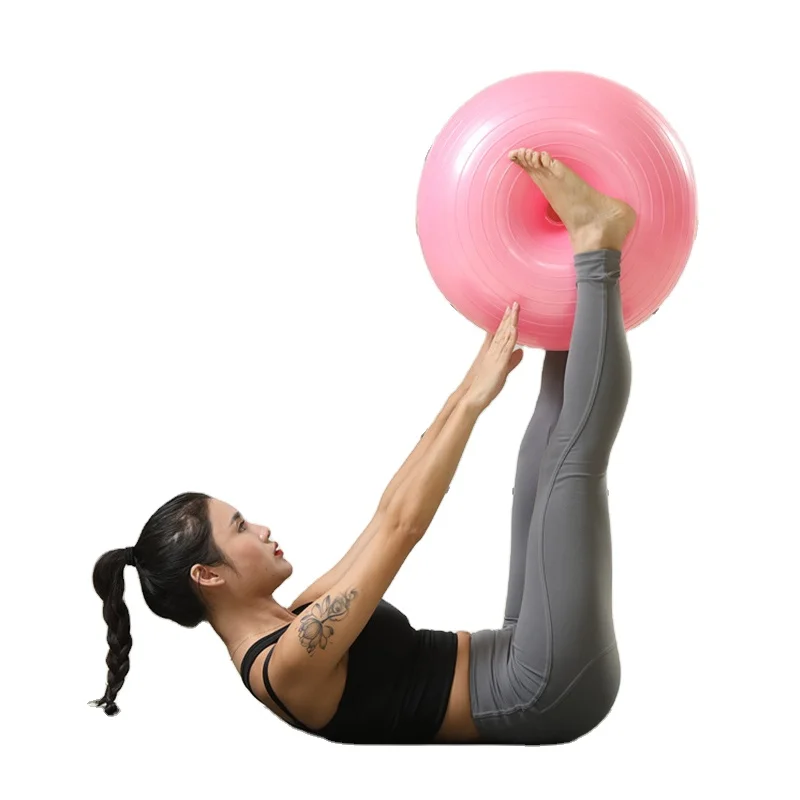 Hot Selling 50cm Exercise Yoga Ball PVC Pink Doughnut Shape Yoga Balls Balance Trainer Thicken Anti-Explosion Inflatable Seating