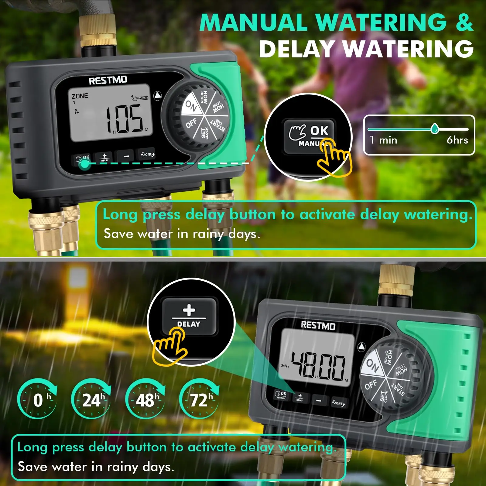 4-Outlet Sprinkler Timer 4 Zone Programmable Water Timer for Garden Automatic Digital Control for Outdoor Faucet Drip Irrigation