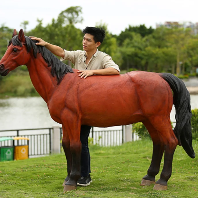 Guangzhou Factory Cheap Price Realistic Handmade Fiberglass Craft African horse Statue For Park Decoration