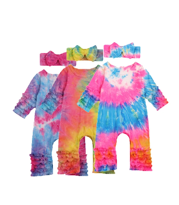 
Newborn Baby Toddler Infant Bodysuit Fall Stacked Pants Tie Dye Ruffle Sleeve Clothes Baby GIRL Jumpsuit 