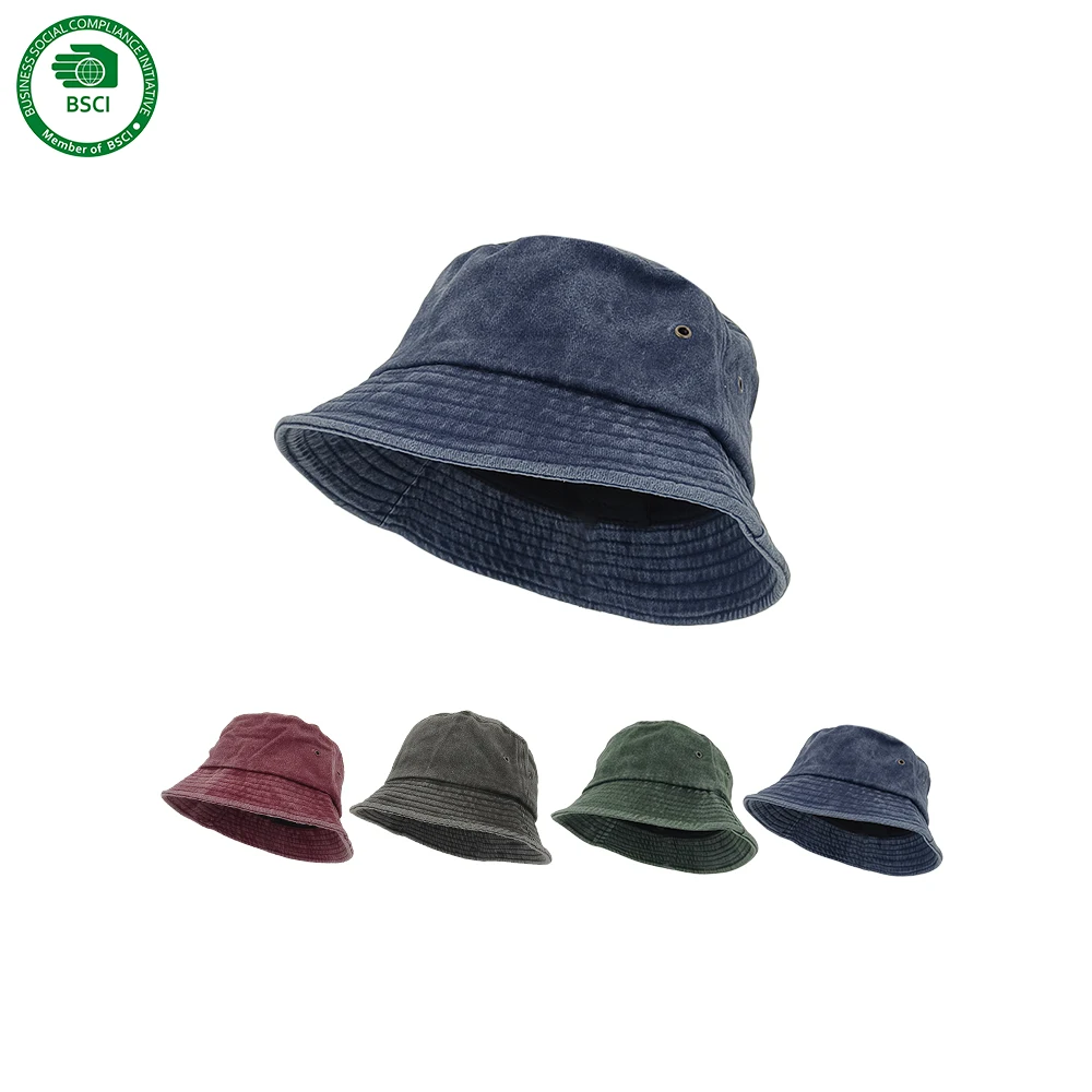 Promotion Travel Solid Outdoor Plain Washed Cotton Fisherman Caps Hats Custom Embroidery Logo Outdoor Vintage Blank Bucket Hats