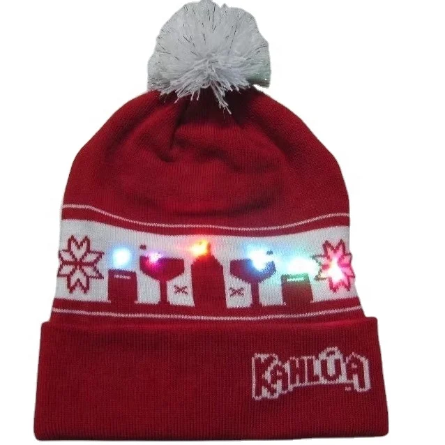 unisex winter hotsale Santa hat beanie with led light