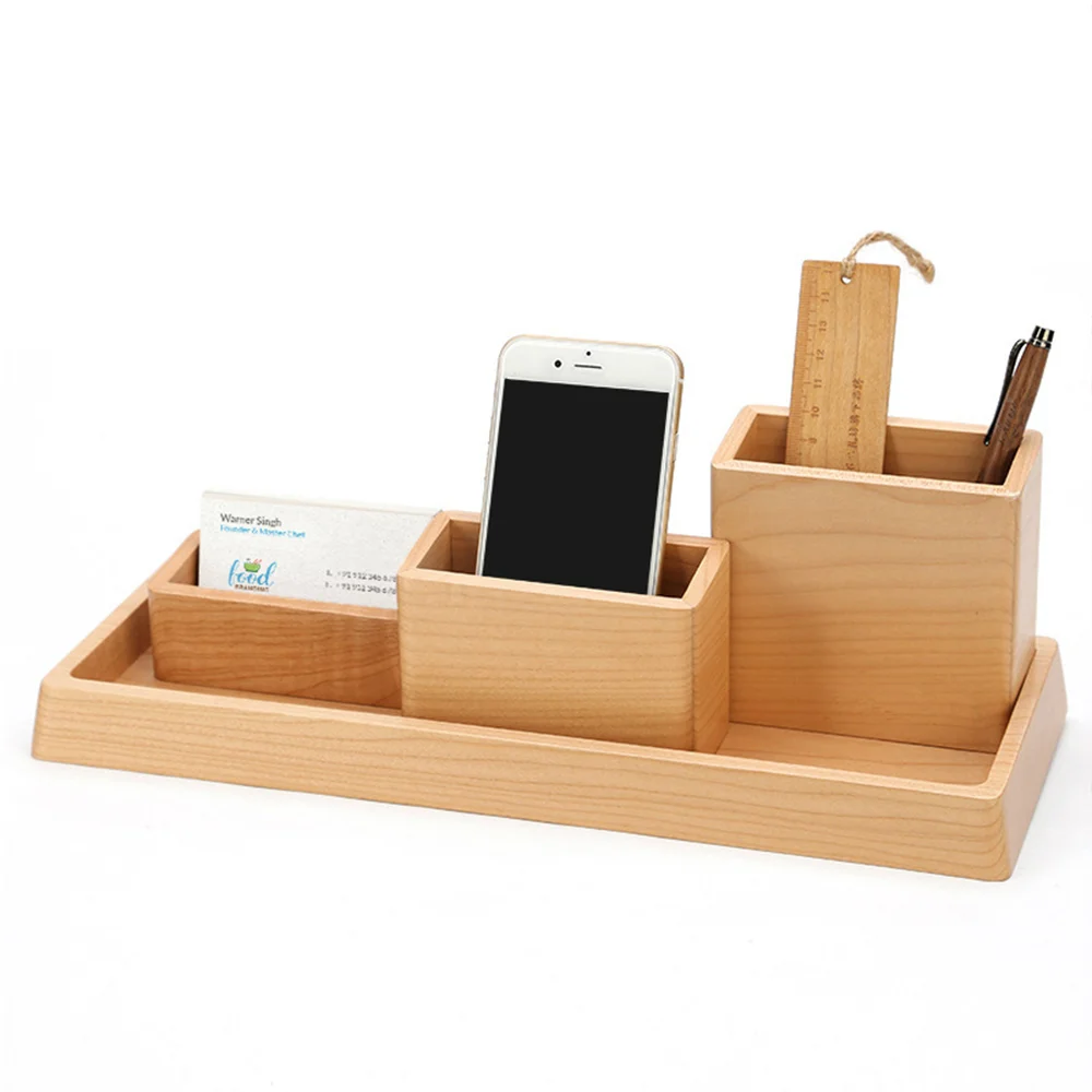 
Newest multi-functional wood pen container large capacity pen plug office practical stationery supplies desktop storage bucket 