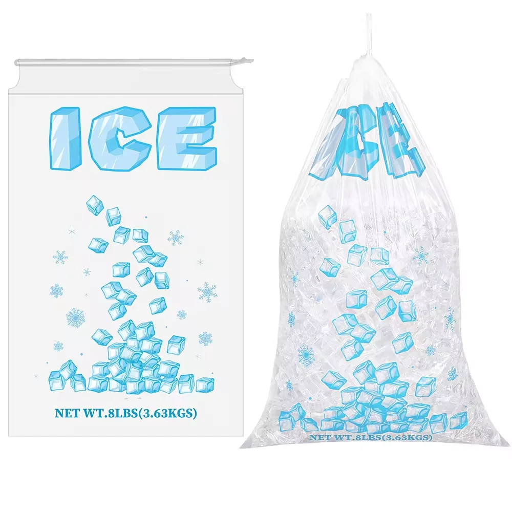 Top Popular 10Lb Ice Bags With Drawstring 10 Lb Ice Cube Bag Packs For Food Custom Printing Cu Bolsas Plasticas Para Hielo