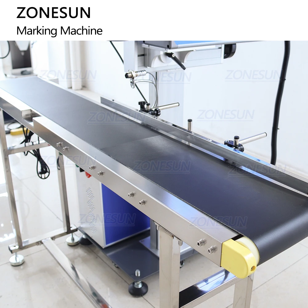 ZONESUN ZS-LMC1 автоматический древесно-пластиковый стеклянные бутылки 30 Вт онлайн CO2 Летающий Galvo Лазерная маркировка машины с конвейерной