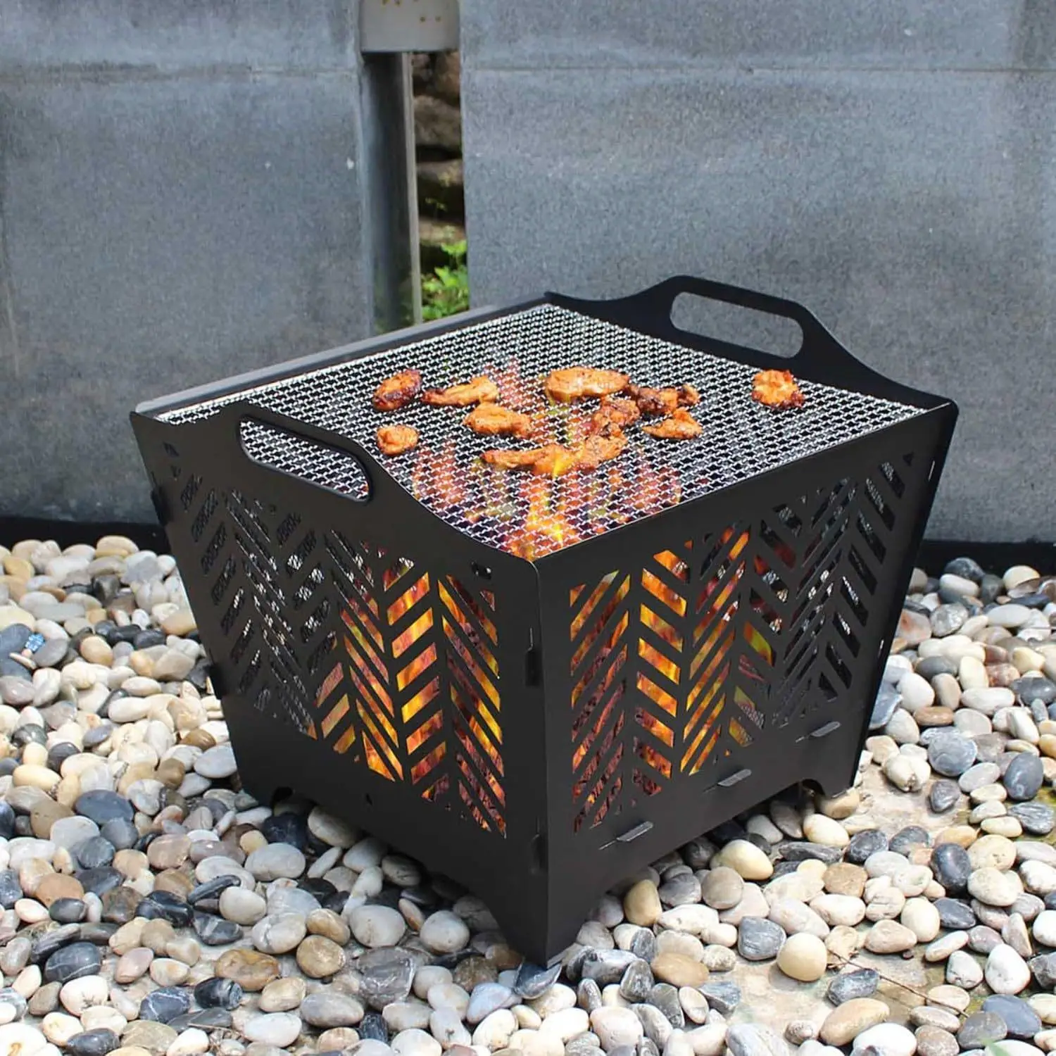 Jetshark 19inch Portable Outdoor Campfire Firebox Folding Flat Pack Garden Fire Pits with BBQ Grill