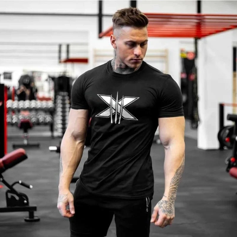Athletic shirts for 95%cotton 5% elastane muscle fitted athletic gym wear men t shirt for workout