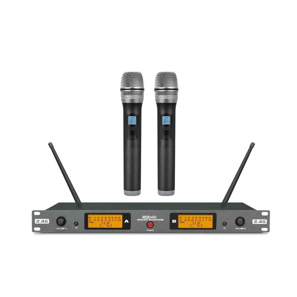 
Professional 2 channel wireless microphone 2.4g meeting KTV handheld wireless karaoke microphone 