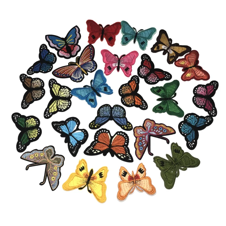 Fashion Iron on Butterfly Embroidery Patch Wholesale Custom Designer Logo Sewing Flat Hat Patchs for Girls