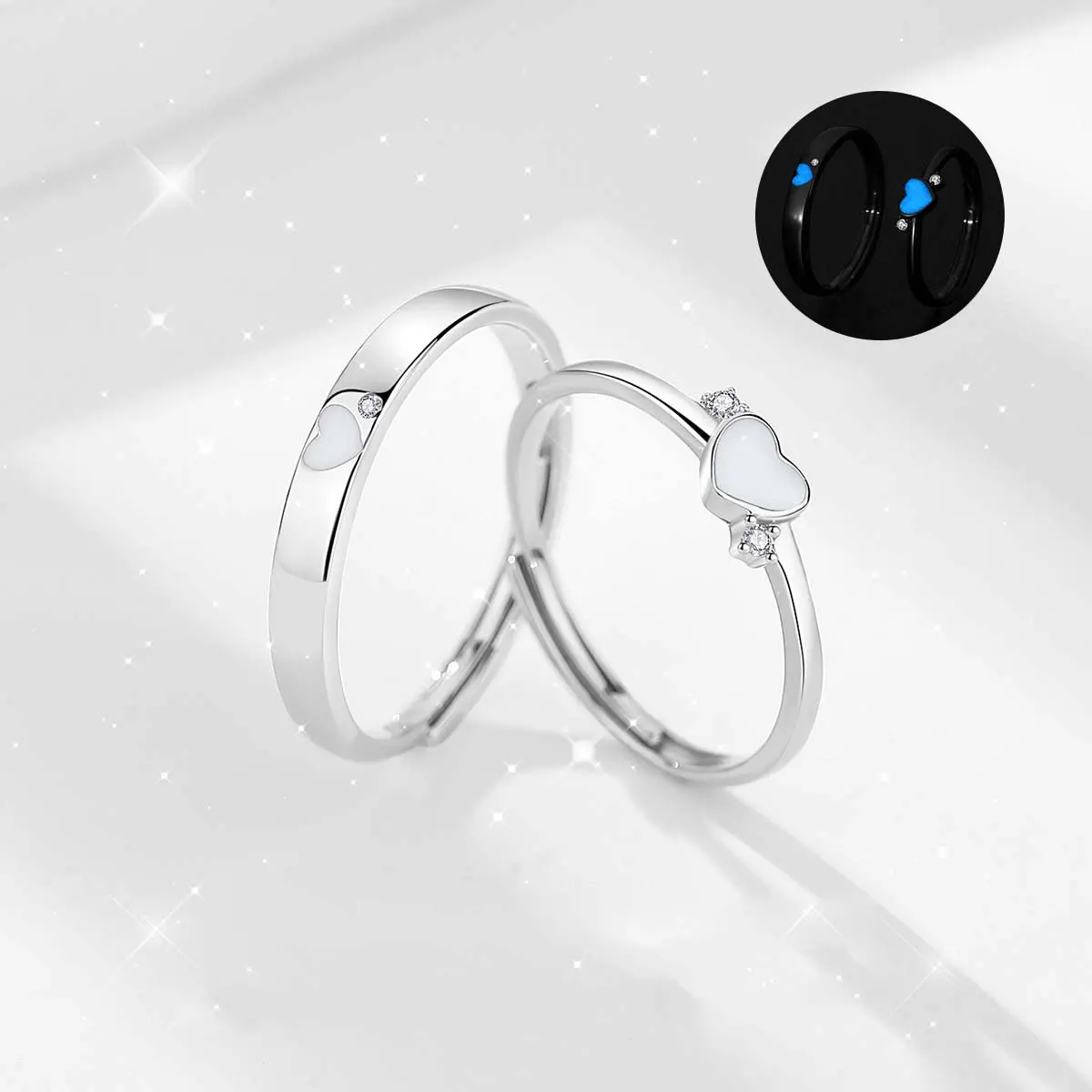 Adjustable Love Luminous s925 Silver Ring Classic Couple Style for Unisex Gift for Girlfriend Rings