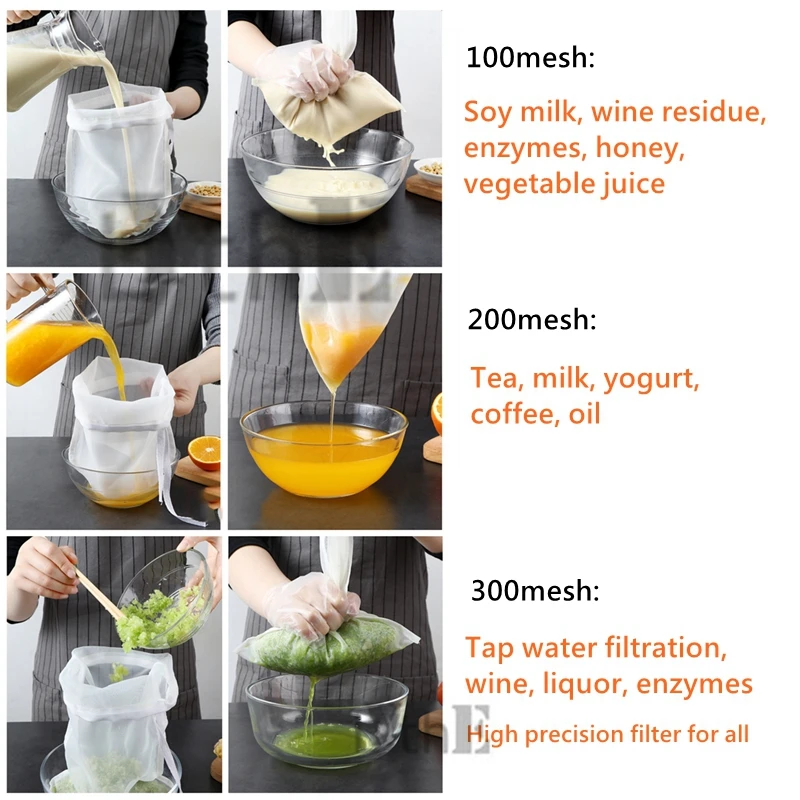 Reusable Nylon / Organic Cotton / Hemp Mesh Nut Milk Filter Bag For All Purpose Food Strainer - Nut Milk, Juicing, Coffees
