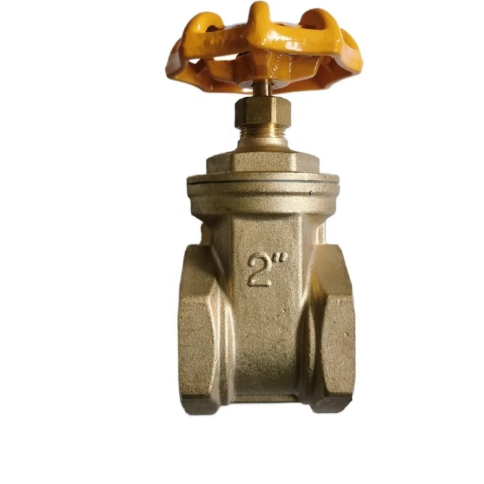 2 inch NPT BSP Threaded Brass Gate Valve with yellow steel handwheel